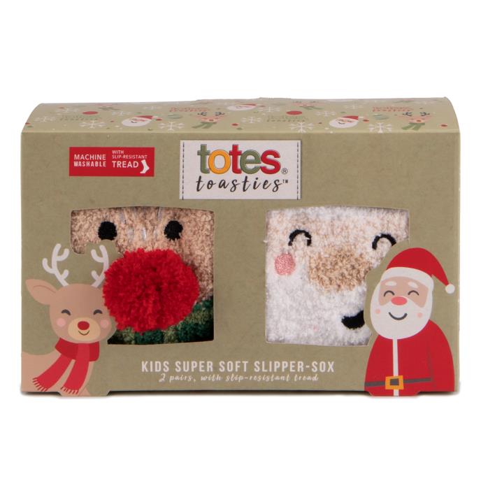 totes toasties® Childrens Super Soft Slipper Socks (Twin Pack) Reindeer / Santa Extra Image 3